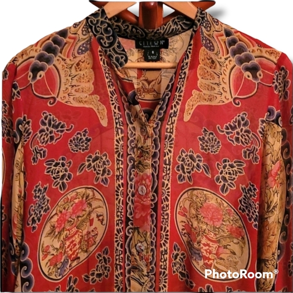 Citron Santa Monica Orange Yellow Silk Sheer Blouse - Picture 2 of 9